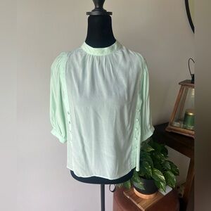 H&M Mint Green Short-Sleeve Button-Trim Blouse